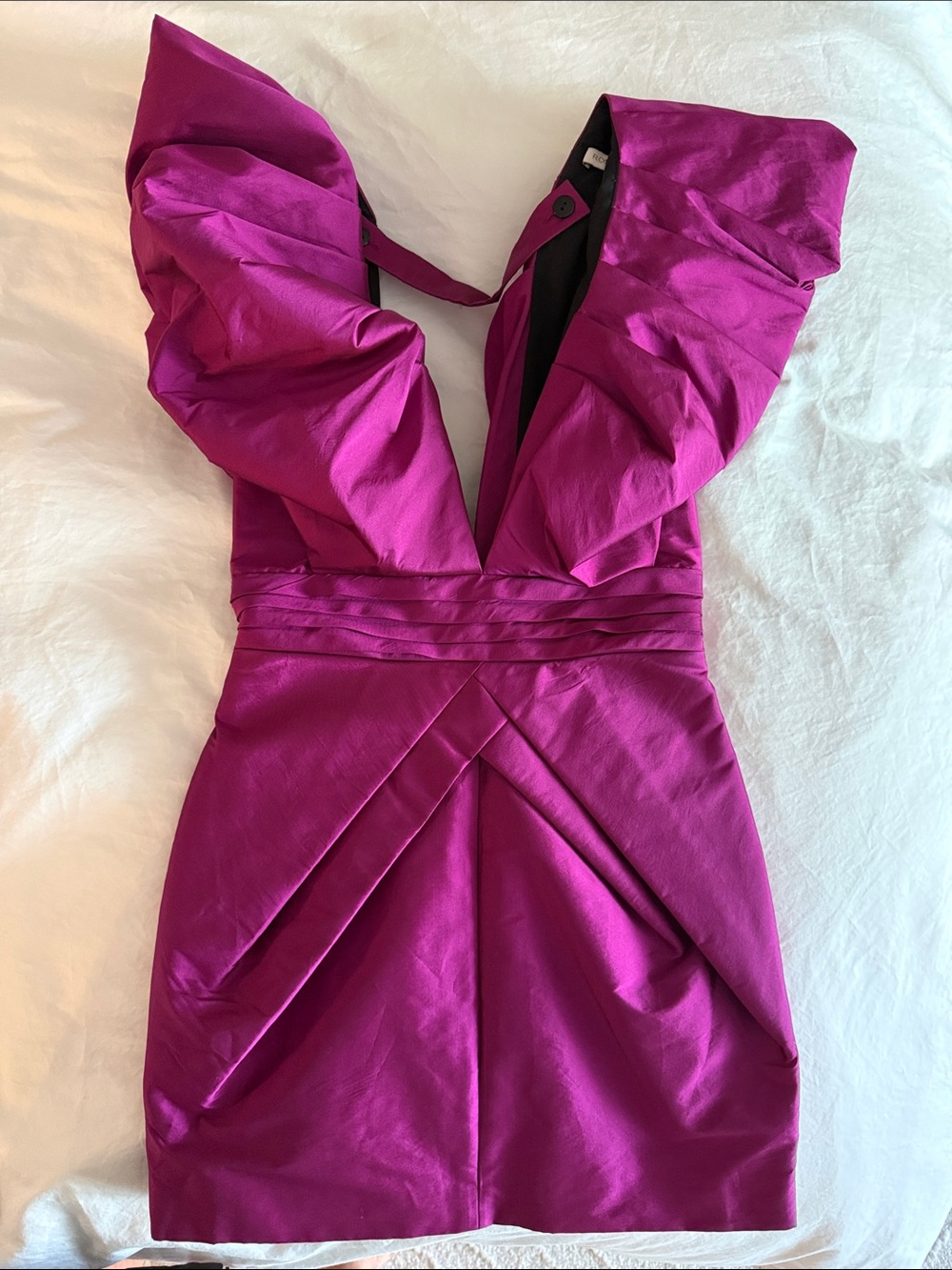 Ronny Kobo Collection Fuchsia Mini Dress with Ruffled Shoulders